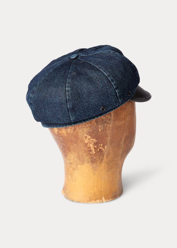 Men's Ralph Lauren Leather-Denim Motorcycle Caps | 893765UNT